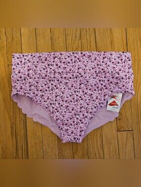 Land's End Women's Plus Size Tugless Scallop High Waisted Bikini Bottoms 16W